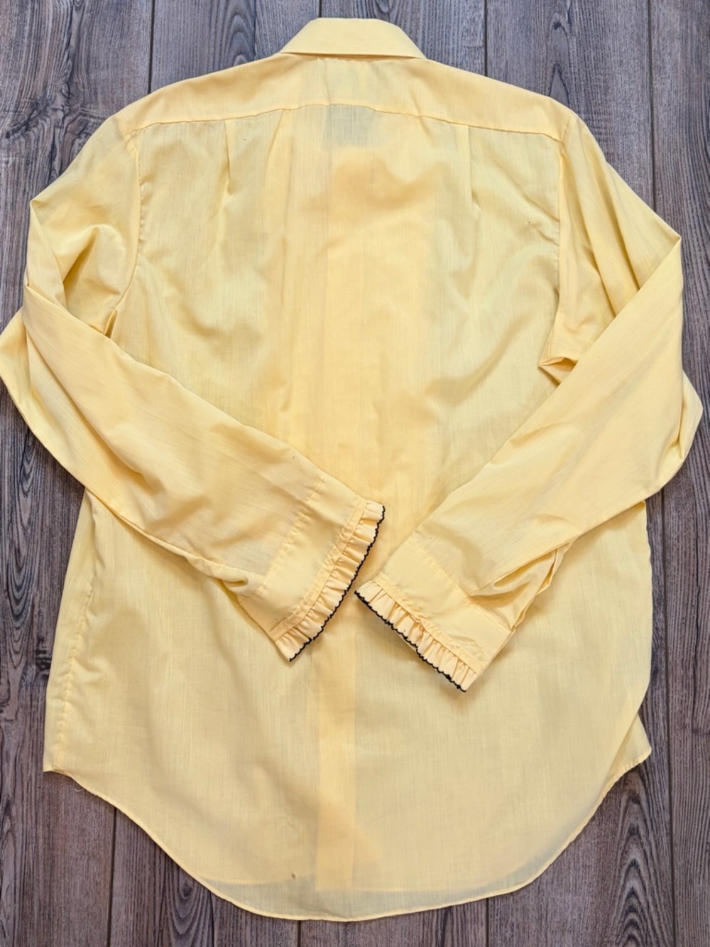 Vintage 70s Yellow Ruffle Tuxedo Shirt Mens 17-36 French Cuff Disco Formal Gala - Picture 10 of 10